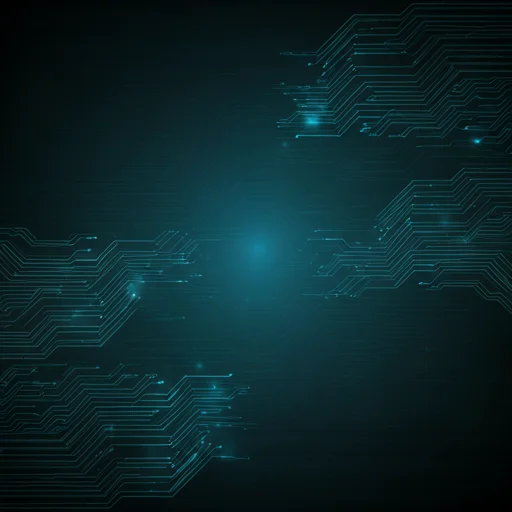 Donkere abstracte technische achtergrond met gloeiende cyaan circuitlijnen en geometrische mesh-texturen in een high-tech stijl